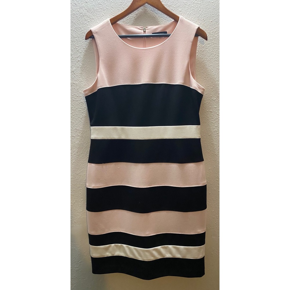 Tommy Hilfiger Women's Pink Black White Striped Sleeveless Sheath Dress Size 12 - Picture 9 of 10